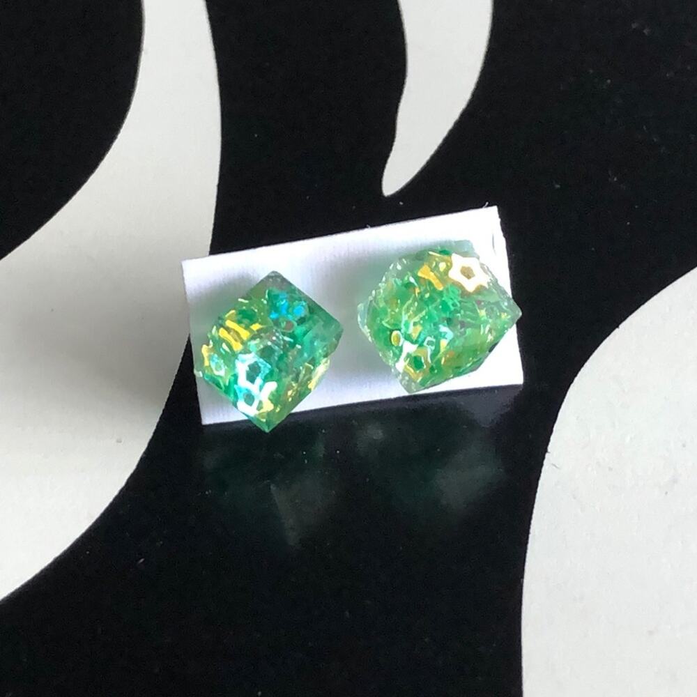 4 for $20 Green Glitter Cube Stud Earrings